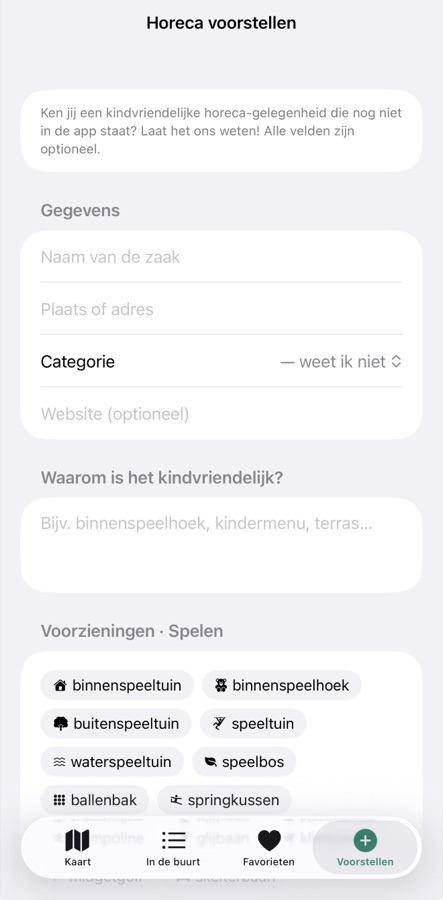 Form to suggest a child-friendly restaurant
